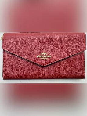 Coach Red Leather Envelope Wallet with Gold Logo